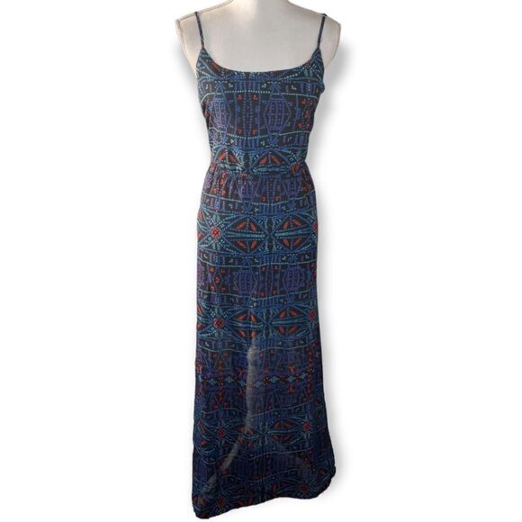 FOREVER 21 BLACK & BLUE AZTEC PRINT MAXI DRESS SZ.L NWT - Picture 1 of 8